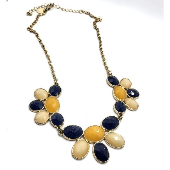 Charming Charlie Nautical Acrylic Bib Statement Necklace Navy Blue Cream 21in - Picture 2 of 4